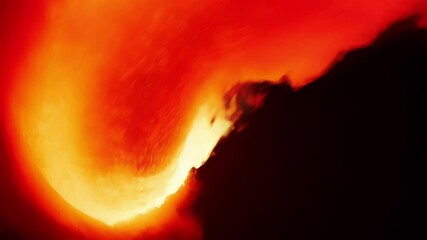 Poster - Glowing orange lava cascading down volcanic slope during nighttime, revealing raw geological power with mesmerizing incandescent stream illuminating surrounding darkness