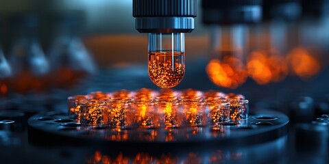 Poster - Close up view of a shiny metal object illuminated by bright light for detailed inspection and analysis