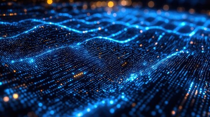 Aufkleber - Blue and black background featuring a line of data for technology and digital concepts