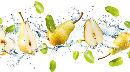 Wall Mural - Pear water splash isolated on a white background.