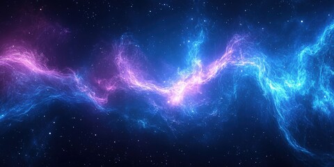 Poster - Vibrant blue and pink nebula in deep space with swirling clouds and starry background