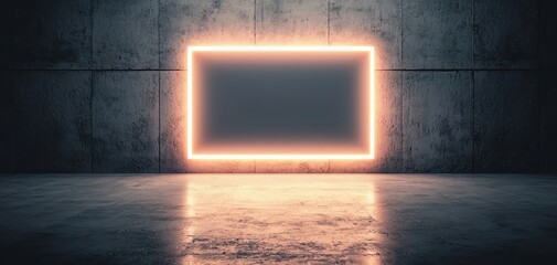 Poster - A modern illuminated frame against a concrete wall, ideal for digital content display.