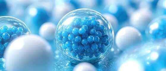 Poster - Group of blue spheres arranged with white spheres on a plain background for abstract design purposes