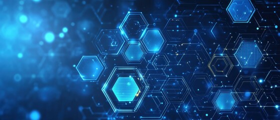 Poster - Blue hexagon background with repeating hexagonal patterns and shapes for design and abstract use