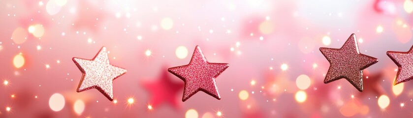 Poster - A vibrant collection of shimmering stars on a soft pink background.