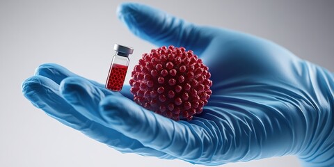 Poster - Hand holding a small red object against a neutral background