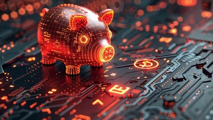 Poster - Virtual piggy bank illustrates the fusion of finance and technology in a digital landscape