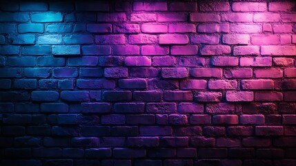 Poster - Neon Lit Brick Wall with Vibrant Colors