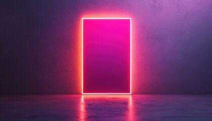 Poster - a vibrant neon doorway surrounded by a mysterious atmosphere and smooth reflections.