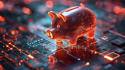 Poster - Modern digital piggy bank symbolizes savings in an advanced technological setting