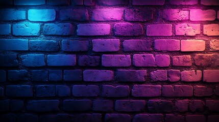 Poster - Neon Lit Brick Wall with Vibrant Colors