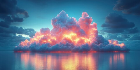 Poster - Large fluffy cloud in a bright blue sky during the day with sunlight shining through the edges