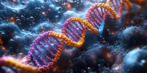 Poster - Close up image of a dna molecule showing double helix structure and nucleotide base pairing
