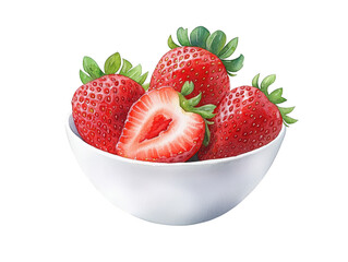 Wall Mural - Closeup of fresh, ripe red strawberries with green leaves on transparent background