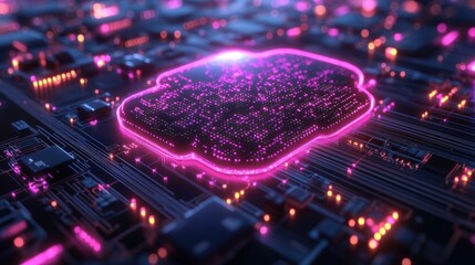 Poster - Heart shaped circuit design with pink lights for technology and love themes