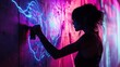 © paryati - Neon Dreams: A Silhouette of an Artist Creating Vibrant Wall Art