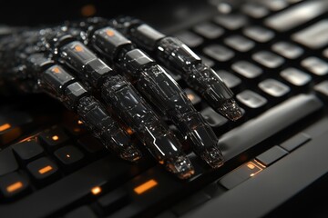 Poster - Robot hand on a computer keyboard, 3D rendering. Concept of artificial intelligence in financial markets . artificial intelligence,
