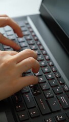 Fast typing on the laptop keyboard with all fingers ten-finger typing method. Vertical video