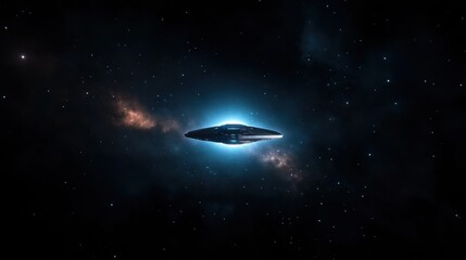 Wall Mural - futuristic ufo glowing in the depths of outer space with stars