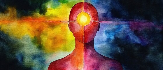 Poster - Painting of a person with a light source on their head in a creative and artistic setting