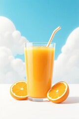 Sticker - there is a glass of orange juice with a straw and orange slices