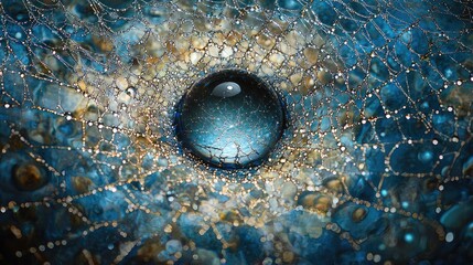 Enchanted Orb, A Macro Vision of Dew-Kissed Web