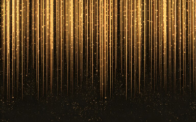 Poster - Golden Light Streaks: Abstract background image featuring vertical streaks of shimmering gold light on a deep black backdrop.  Perfect for celebratory, luxurious or elegant designs.