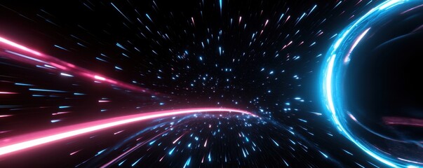 Wall Mural - futuristic abstract space scene with light trails and stars