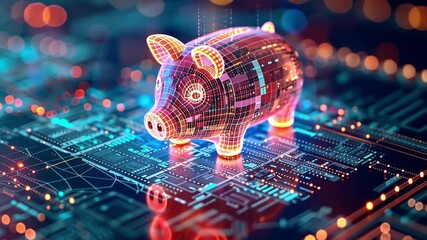 Poster - Innovative digital piggy bank represents modern finance and technology in 4k resolution