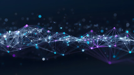 Poster - abstract digital wave: a mesmerizing visualization of interconnected nodes forming a dynamic wave pa
