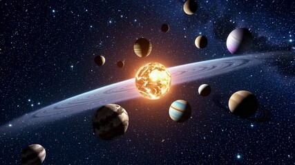 Aufkleber - Planetary motion unfolding within dynamic solar system visualization, revealing intricate orbital patterns and celestial interactions across cosmic environment