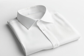 A plain white dress shirt folded neatly on a bright white background