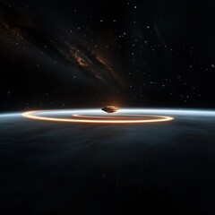 Wall Mural - galactic landscape with spacecraft orbiting a cosmic entity