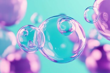 Poster - Colorful translucent bubbles floating in a serene background with a blend of blues and purples