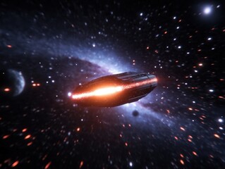 Wall Mural - futuristic spaceship traveling through colorful cosmic nebula