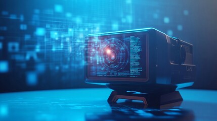 Retro computer displays data stream, futuristic background, digital art, tech concept