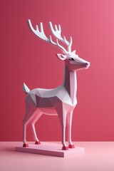 Sticker - there is a paper sculpture of a deer on a pink surface