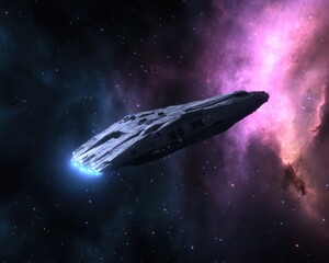 Wall Mural - futuristic spaceship gliding through colorful cosmic nebula