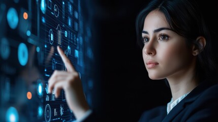 Poster - Female Professional Interacting with Futuristic Digital Interface