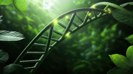 Poster - Nature Inspired DNA Structure Surrounded by Lush Green Leaves