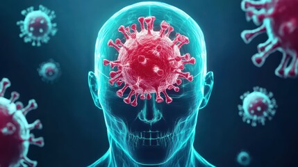 Poster - Human Head with Virus Illustration Representing Health Concerns