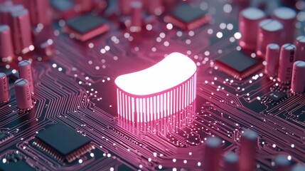 Poster - Vibrant Circuit Board with Bright Pink Element and Lighting Effects