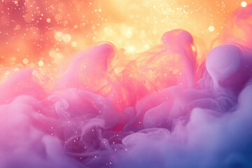Aufkleber - Abstract art featuring swirling pink and purple smoke with golden bokeh background.