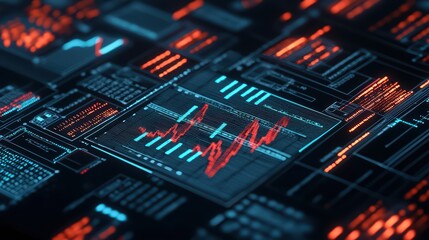Poster - Digital Graphs and Charts on Futuristic Interface Background
