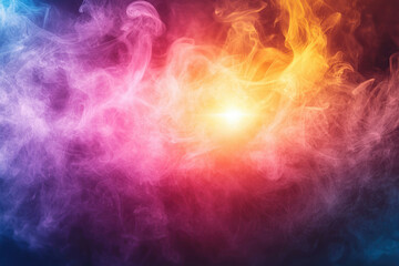 Poster - Abstract colorful smoke swirls with vibrant hues and a bright center, creating a dynamic and artistic image.