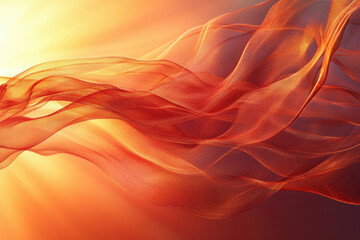 Abstract orange fabric flowing in sunlight, creating a warm, ethereal and elegant visual effect.