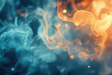 Aufkleber - Abstract swirling teal and orange smoke with bokeh lights, creating a mystical and ethereal atmosphere.