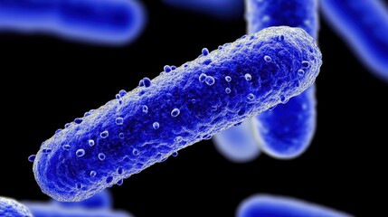 Poster - Detailed Blue Bacteria Close-Up on Black Background for Science