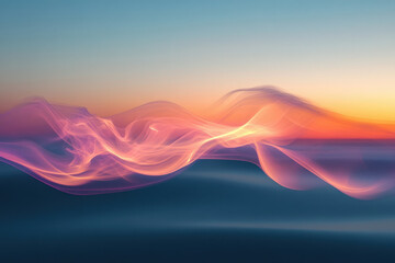 Poster - Abstract artwork depicting flowing, translucent waves of pink and orange against a sunset backdrop.