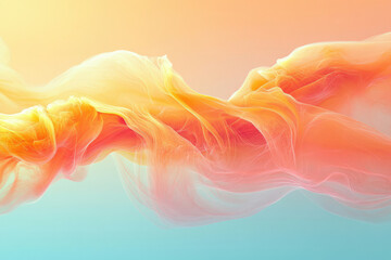 Poster - Abstract art of flowing, translucent fabric in warm, pastel colors against a light blue background.